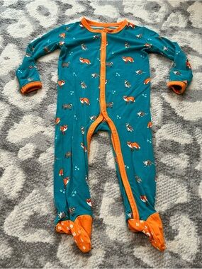 3-6 Month Bubble Baby Critters Fox Raccoon Blue Orange Bamboo Button Up Footie